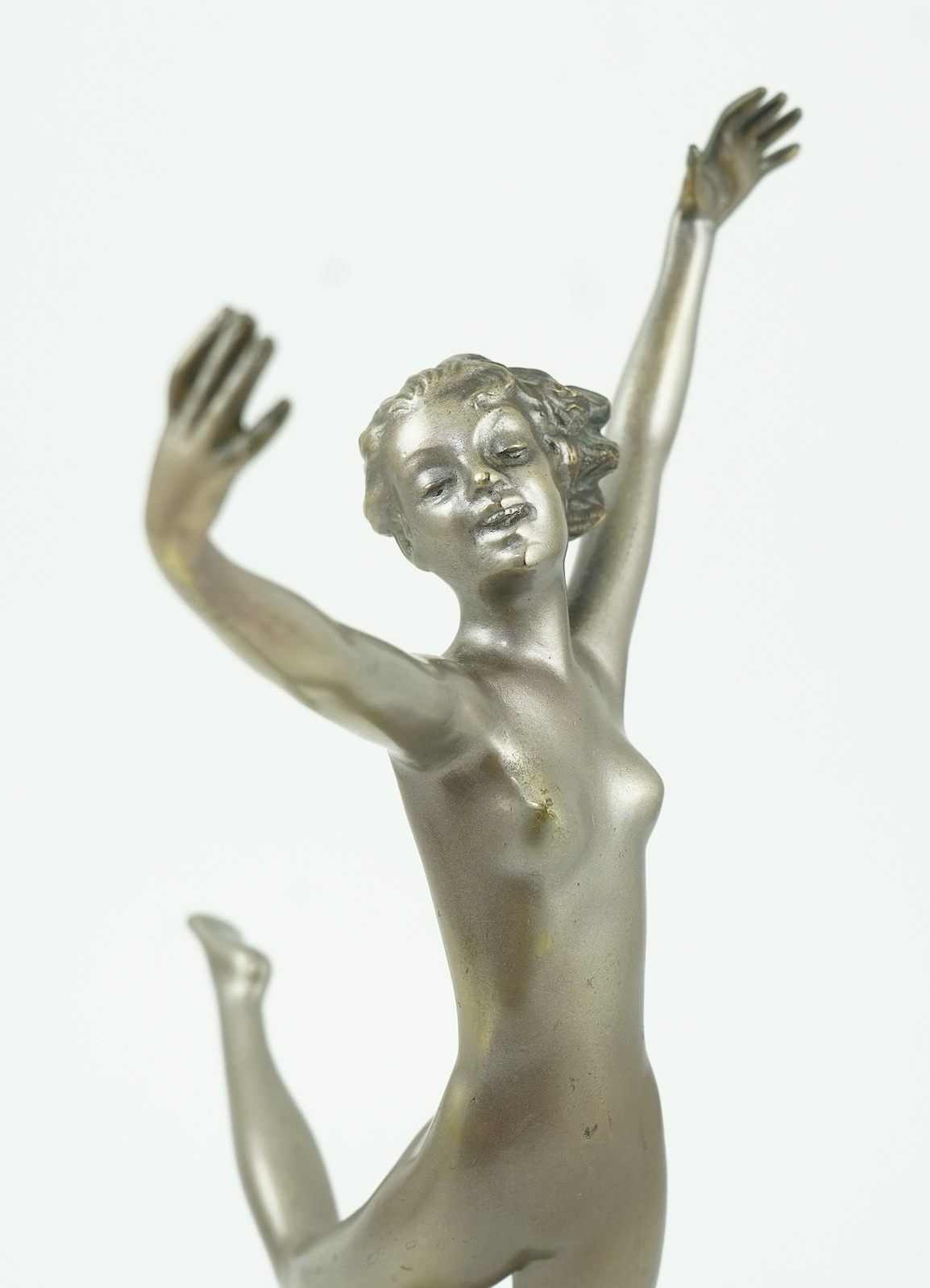 Josef Lorenzl (Austrian, 1892-1950): An Art Deco silvered bronze model of a dancer